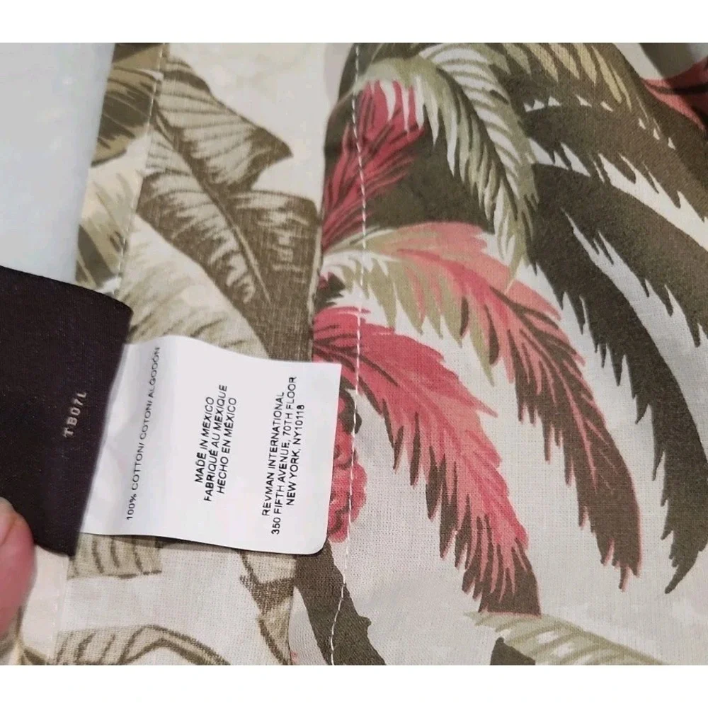 2/Tommy Bahama Bonny Cove KING SHAMS Palm Orchid Tropical Beach Beige Pink Green